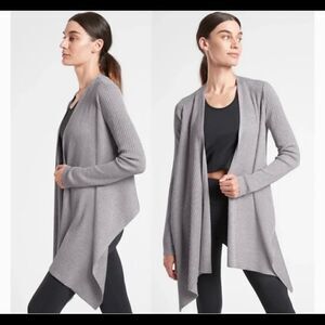 Athleta solstice wrap ribbed knit merino wool waterfall cardigan xs